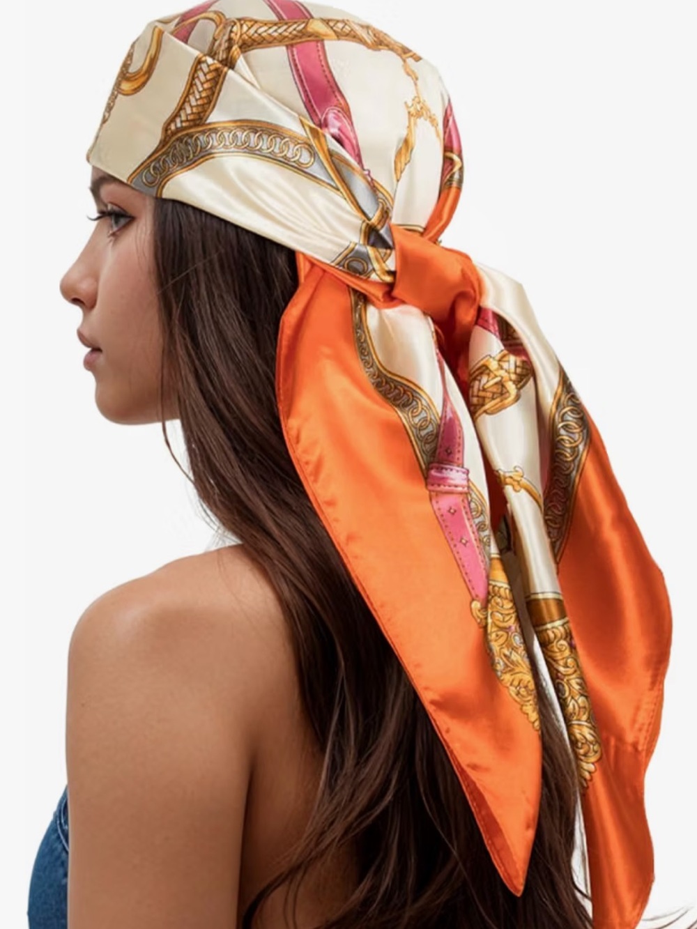 Gorgeous! 💛 Silky Chain-Print Scarf in Orange, Cream, & Pink